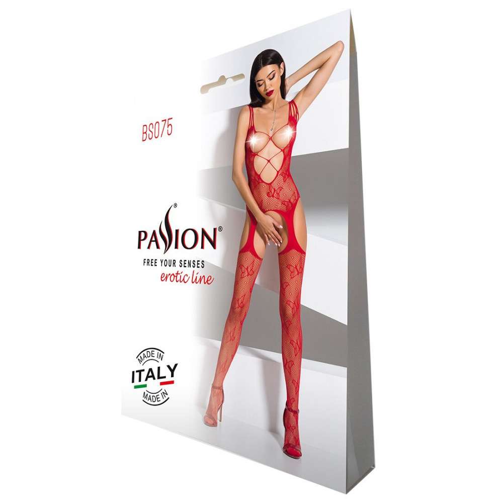Бодистокинг - Откровенный бодистокинг с глубоким декольте Passion BS075 red 2