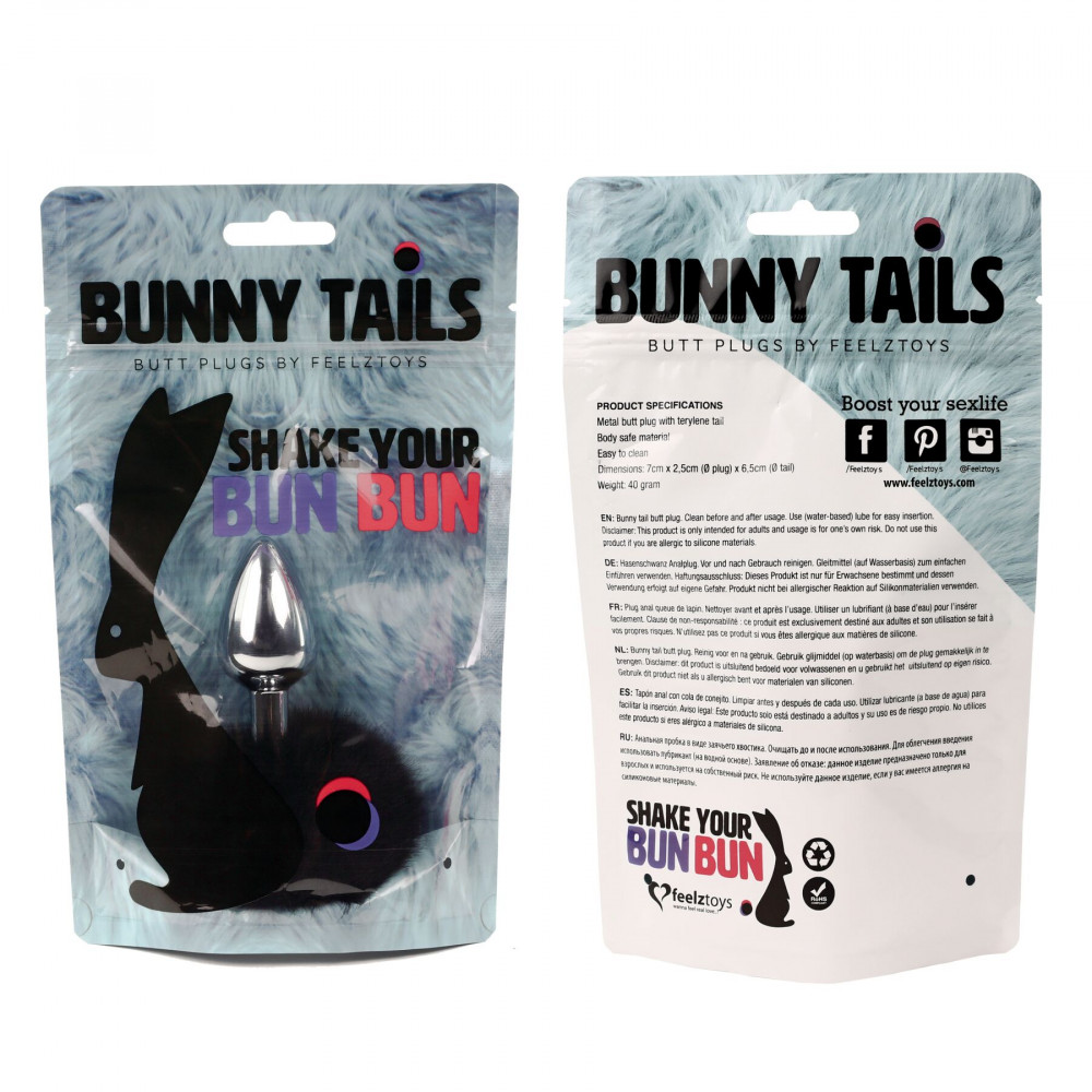 Анальный хвост - Анальная пробка FeelzToys - Bunny Tails Butt Plug Black 3