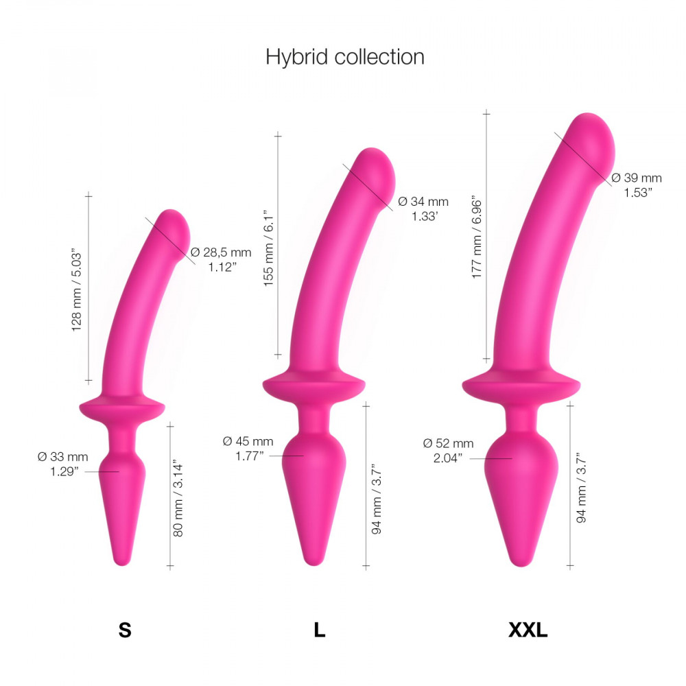 Анальная пробка - Анальная пробка с дилдо 2в1 Strap-On-Me SWITCH PLUG-IN DILDO Fuchsia L, диаметр 4,5/3,4 см 3