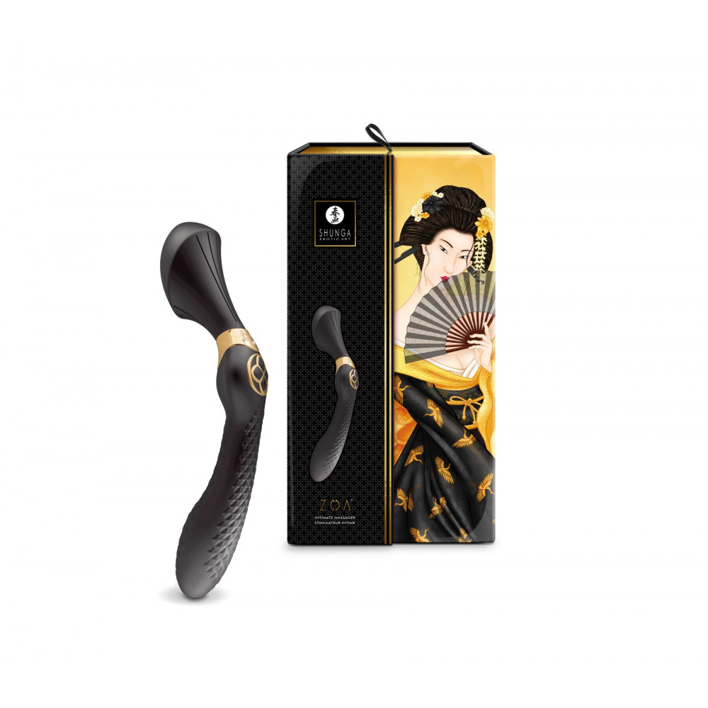 Вибратор - Вибромассажер Shunga Zoa Black, двусторонний 3