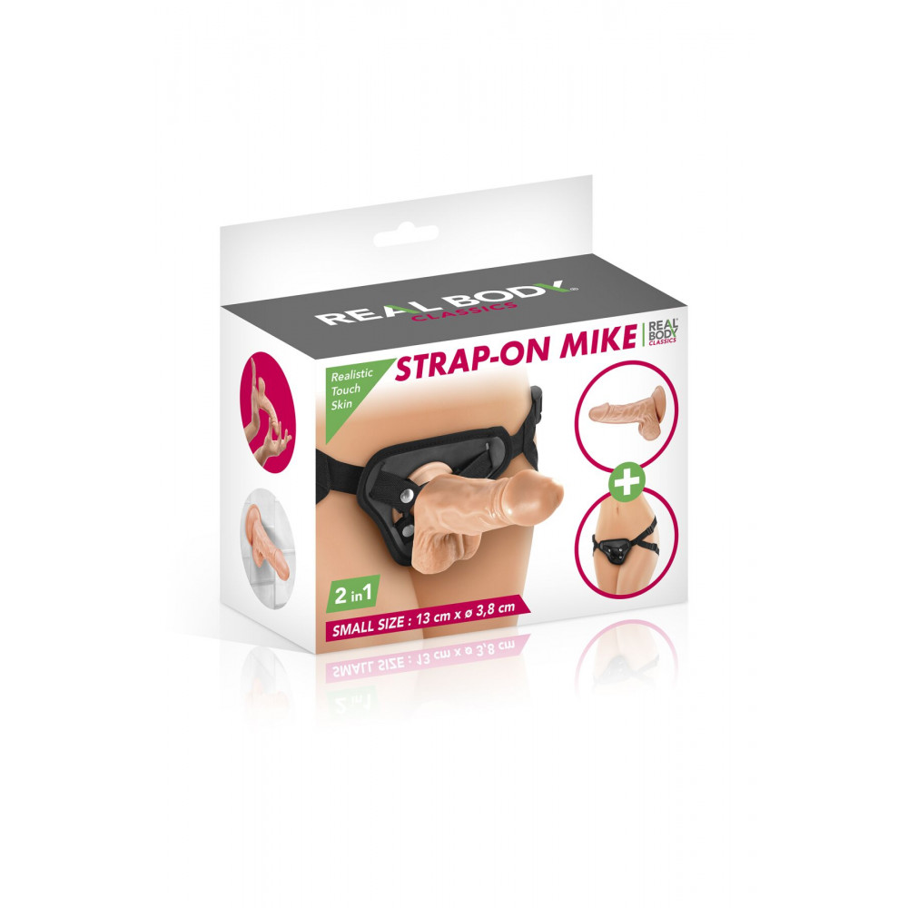 Фаллопротезы   - Женский страпон-трусики 2в1 Real Body — Mike: длина 13 см, диам. 3,8 см, трусики и фаллоимитатор 1