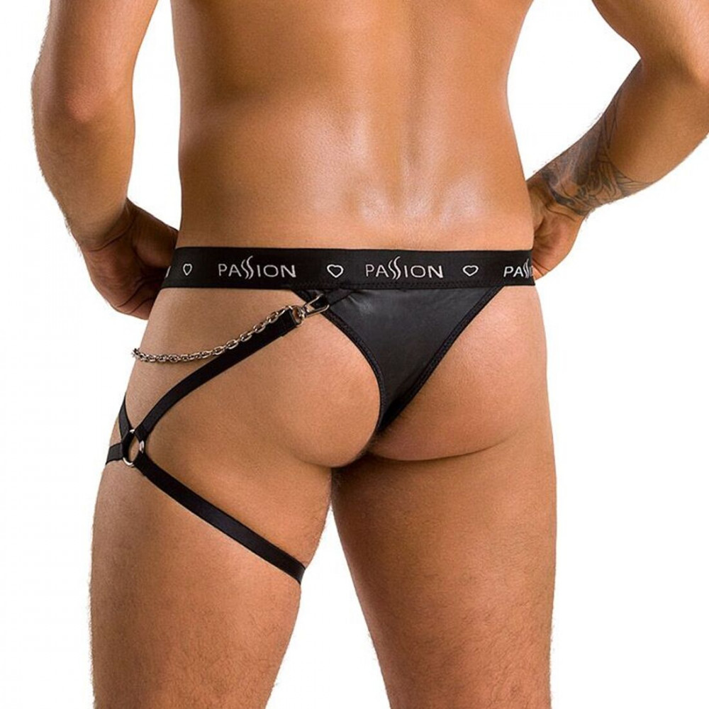 Стринги, трусы и шорты - Мужские трусики танга с подвязкой Passion 058 Thong Bill XXL/XXXL Black 5