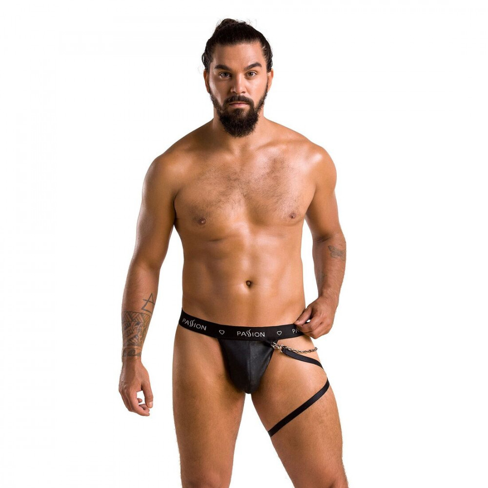 Стринги, трусы и шорты - Мужские трусики танга с подвязкой Passion 058 Thong Bill XXL/XXXL Black 4