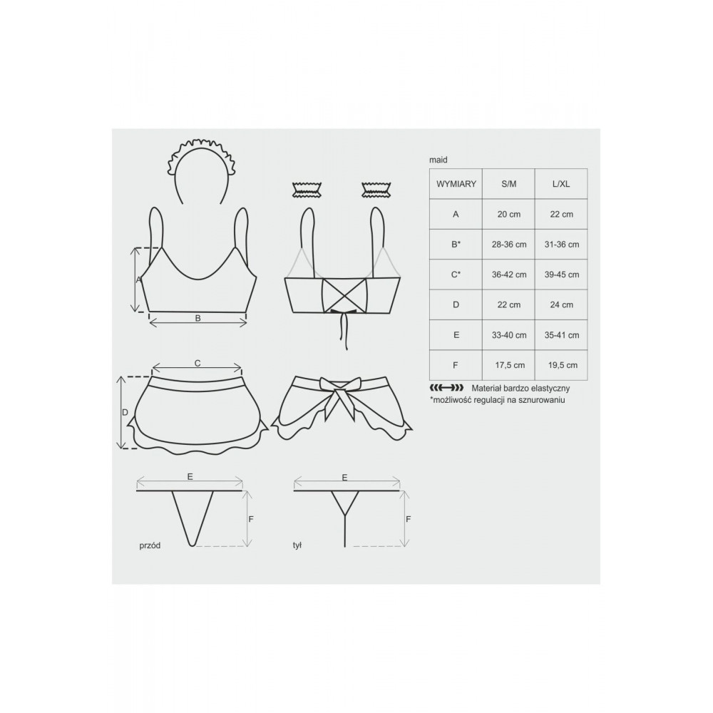 Эротические костюмы - Атласный эротический костюм горничной Obsessive Maid set S/M, black, топ, юбка, стринги, манжеты, об 3