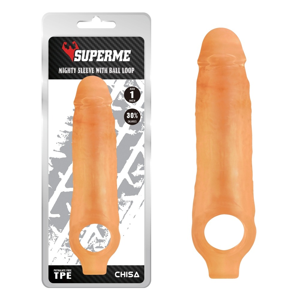 Секс игрушки - Насадка увеличивающая длину Chisa SUPERME Mighty Sleeve With Ball Loop с кольцом
