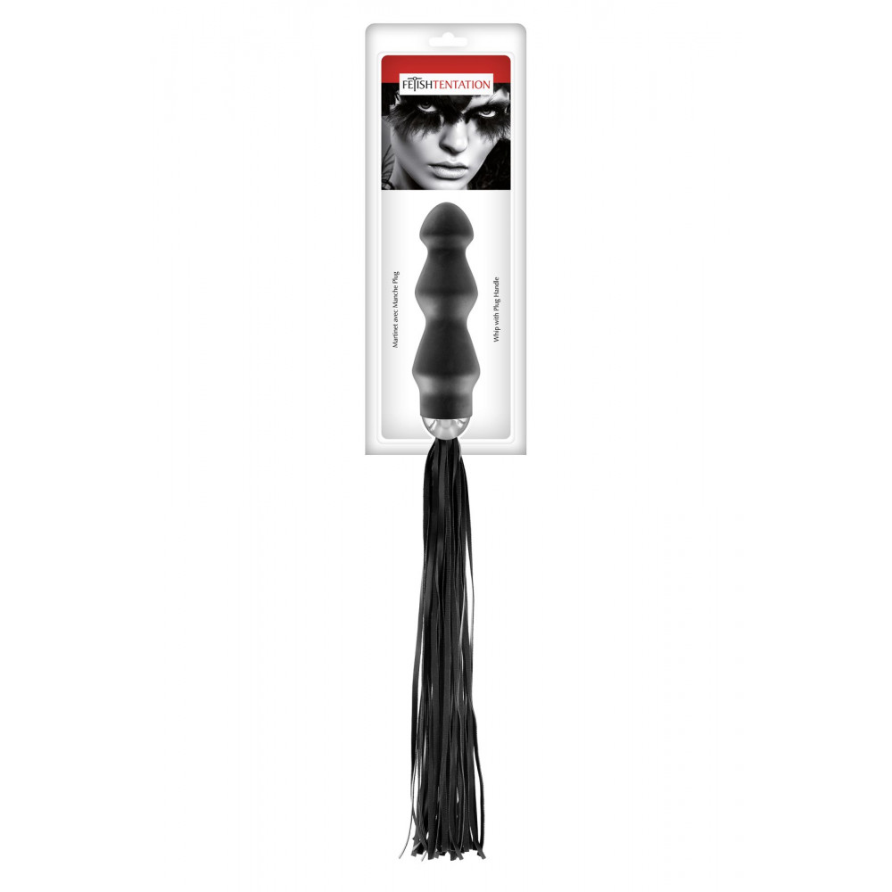 Плети, стеки, флоггеры, тиклеры - Флоггер с ручкой - анальным плагом Fetish Tentation Whip with Plug Handle 1