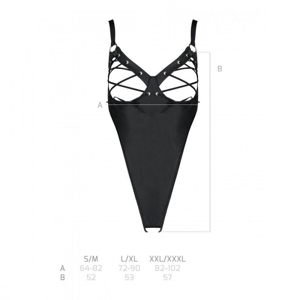 Эротическое боди - Боди из экокожи Celine Body black L/XL — Passion: с доступом, открытый 1