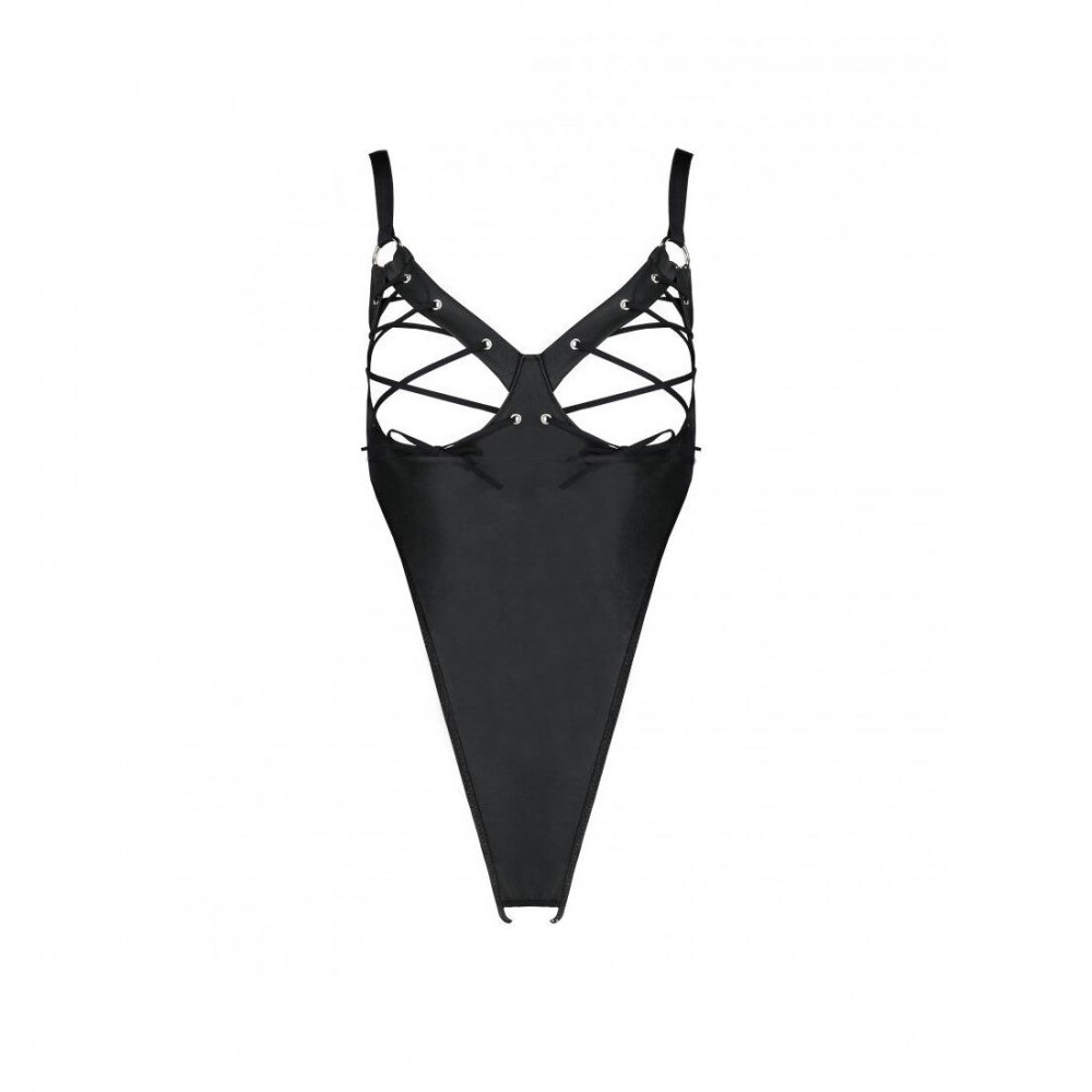 Эротическое боди - Боди из экокожи Celine Body black L/XL — Passion: с доступом, открытый 3