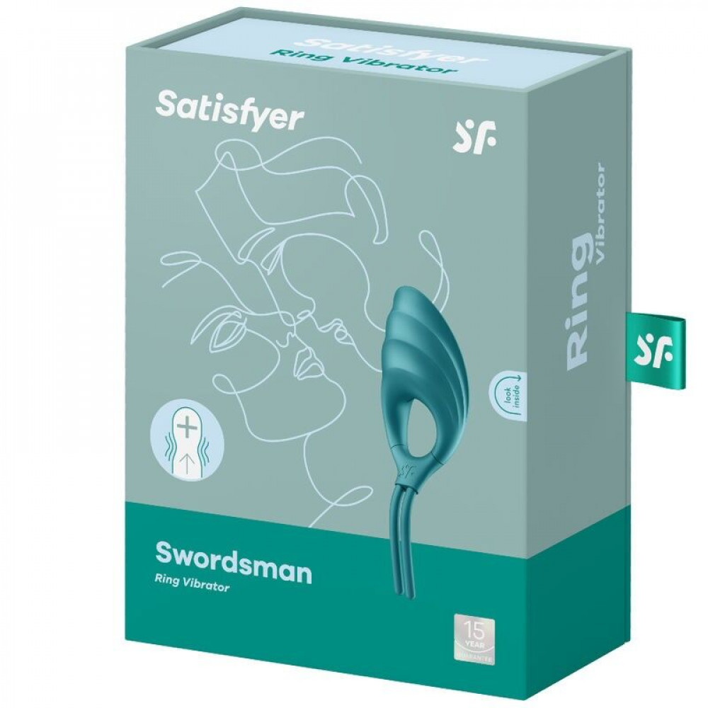 Эрекционные кольца с вибрацией - Эрекционное виброкольцо лассо Satisfyer Swordsman Green, крепкая фиксация, 10 режимов, мощный мотор 1