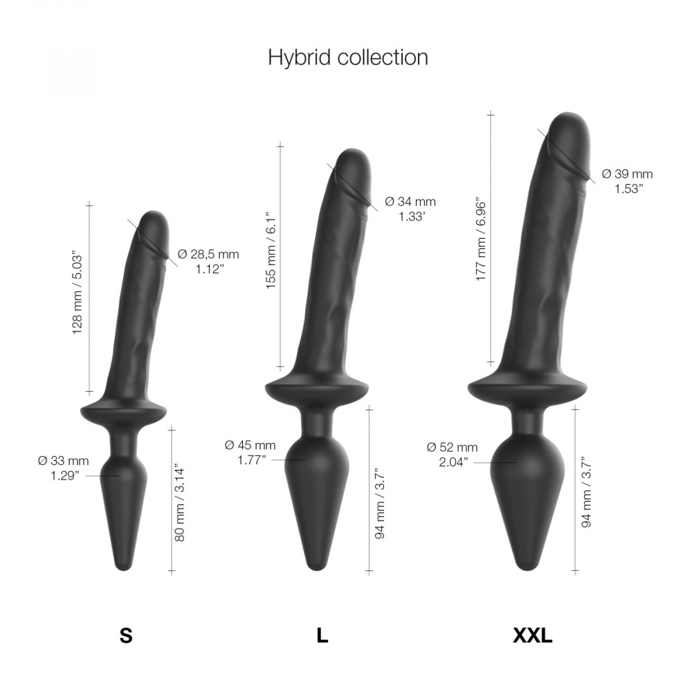 Анальная пробка - Анальная пробка с дилдо 2в1 Strap-On-Me SWITCH PLUG-IN REALISTIC DILDO Black XXL, диаметр 5,2/3,9 см 3
