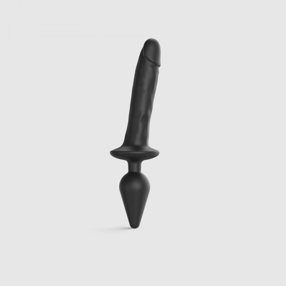 Анальная пробка - Анальная пробка с дилдо 2в1 Strap-On-Me SWITCH PLUG-IN REALISTIC DILDO Black XXL, диаметр 5,2/3,9 см