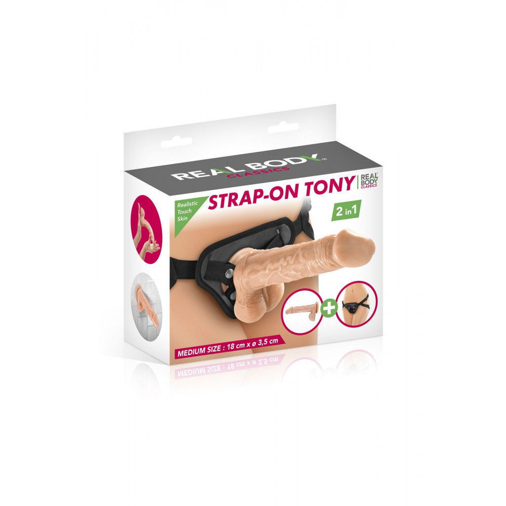 Фаллопротезы   - Женский страпон-трусики 2в1 Real Body — Tony: длина 18 см, диам. 3,5 см, трусики и фаллоимитатор 1