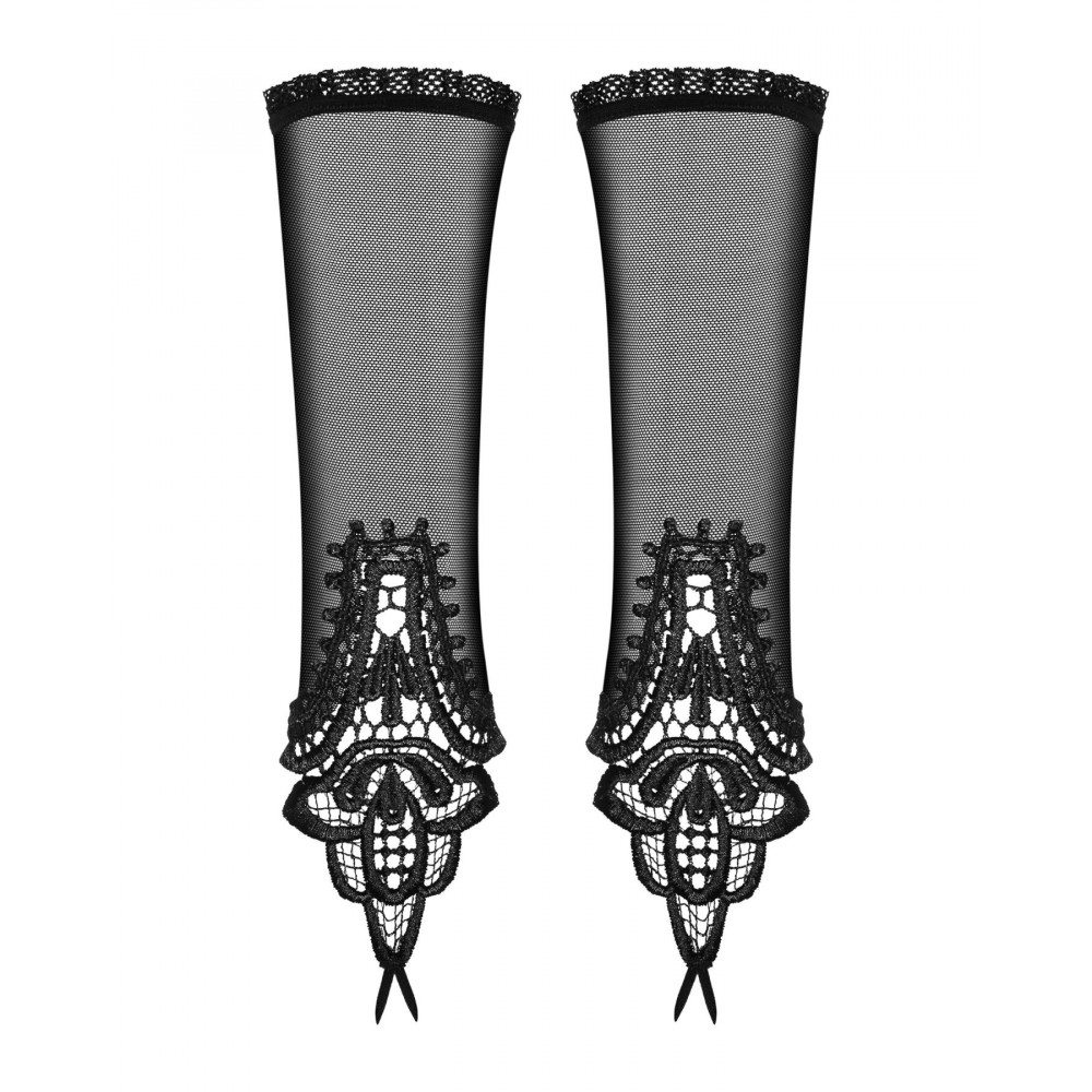 Чулки - Сетчатые митенки с кружевом Obsessive Luiza mittens One size, черные 1
