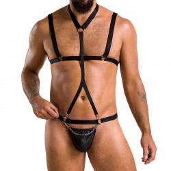 Комплект мужского белья из стреп Passion 039 Set Andrew S/M Black, стринги, шлейка