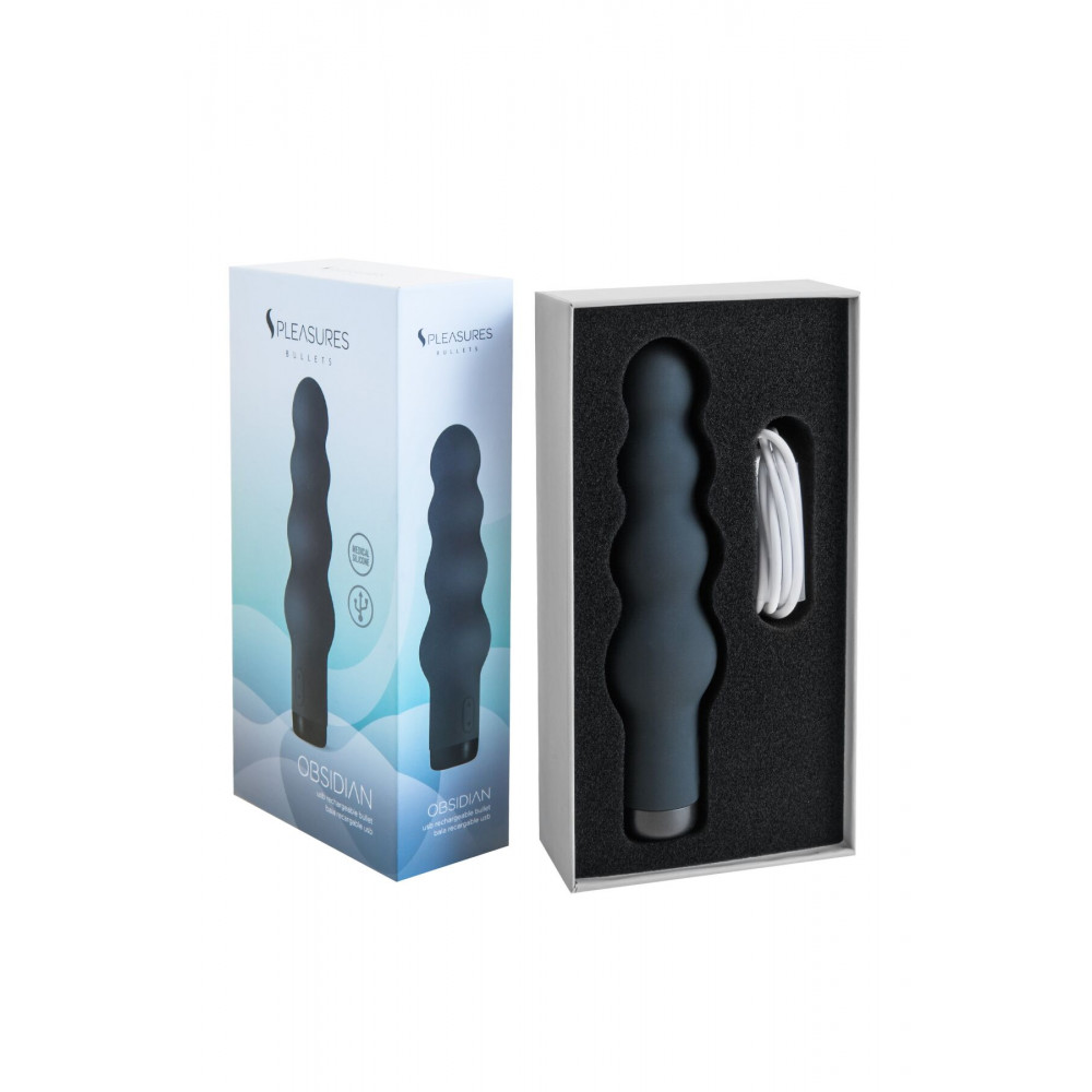 Вибратор - Вибратор S Pleasures Bullets Obsidian, черный, в виде ряда шариков, 10 режимов, диаметр 4,2 см 3