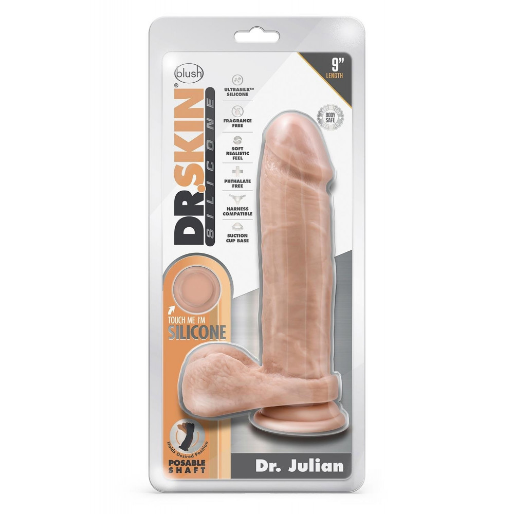 Секс игрушки - Силиконовый реалистичный фаллоимитатор Blush Dr. Skin Dr. Julian с присоской, телесный 3