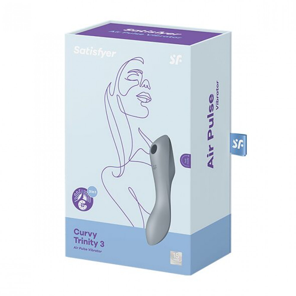 Вибраторы вакуумные - Вакуумный стимулятор с вибрацией Satisfyer Curvy Trinity 3 BlueGrey 1