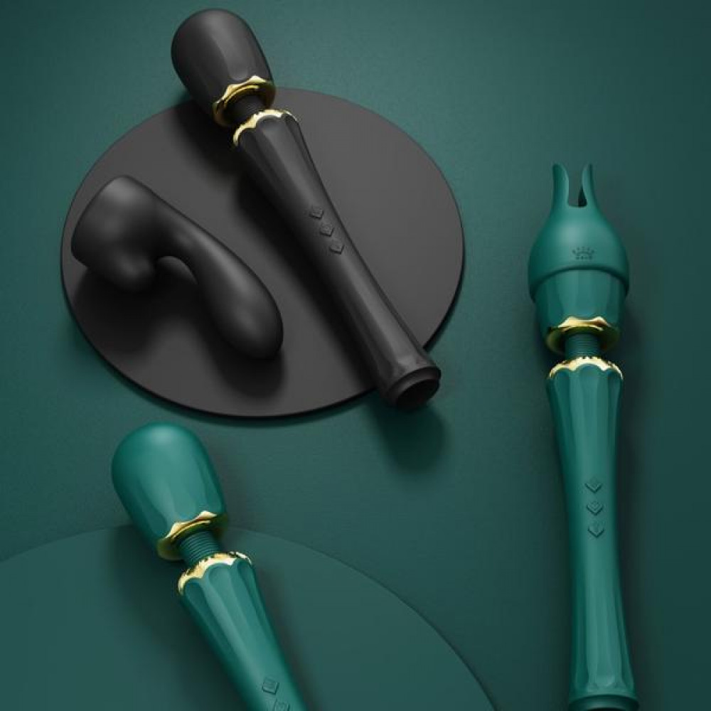 Вибромассажеры - Вибратор микрофон с насадками Zalo Kyro Wand Turquoise Green 4