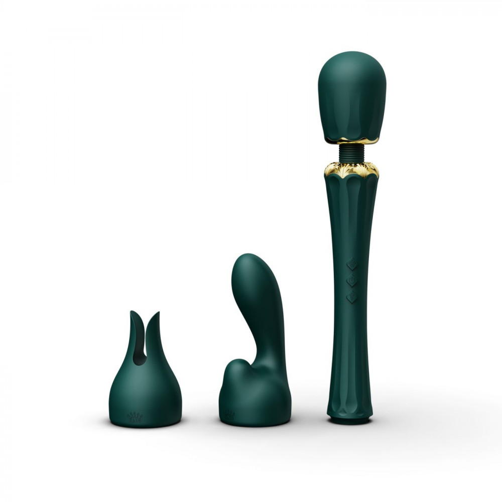 Вибромассажеры - Вибратор микрофон с насадками Zalo Kyro Wand Turquoise Green 2