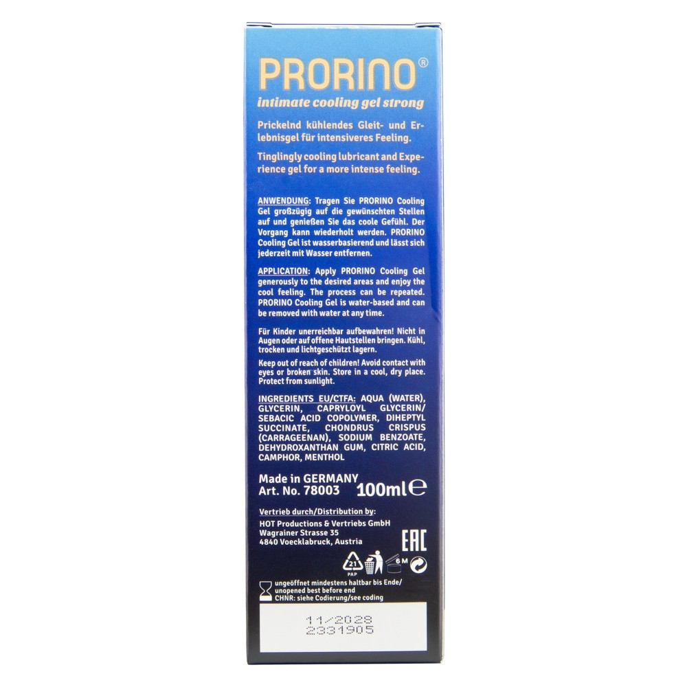 Лубриканты - Интимный гель Hot PRORINO Intimate Strong с эффектом охлаждения, 100 мл 4