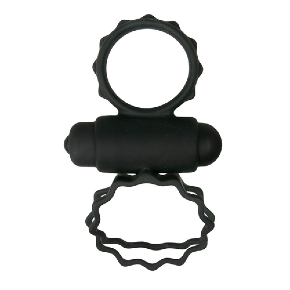 Эрекционные кольца с вибрацией - ET355BLK Эрекционное кольцо двойное Duo Cockring с вибро, черное