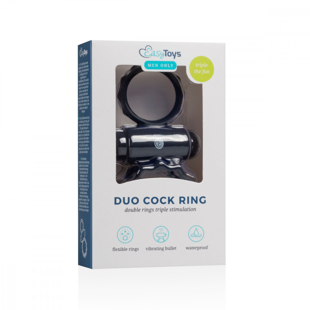 Эрекционные кольца с вибрацией - ET355BLK Эрекционное кольцо двойное Duo Cockring с вибро, черное 4