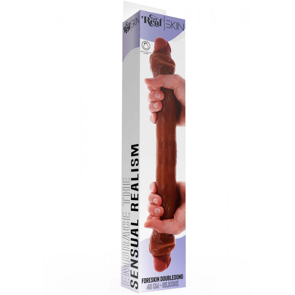 Секс игрушки - Фаллос двухсторонний ToyJoy Get Real Skin с крайней плотью, мулат 5