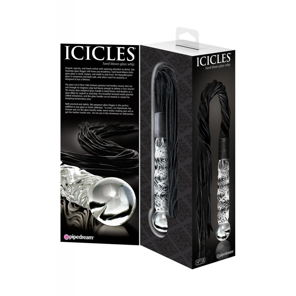 БДСМ игрушки - Фаллоимитатор-кнут Pipedream Icicles No 38 стекло и замш, 17 см 3
