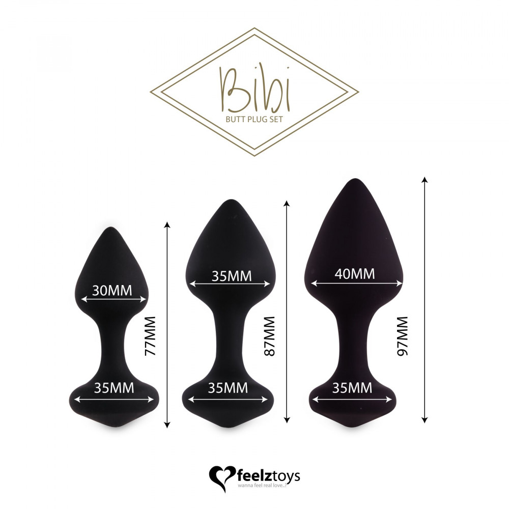 Наборы анальных пробок - Набор силиконовых анальных пробок FeelzToys - Bibi Butt Plug Set 3 pcs Black 5