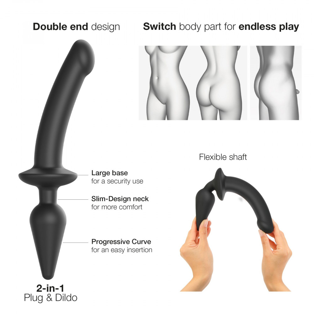 Анальная пробка - Анальная пробка с дилдо 2в1 Strap-On-Me SWITCH PLUG-IN DILDO Black XXL, диаметр 5,2/3,9 см 5