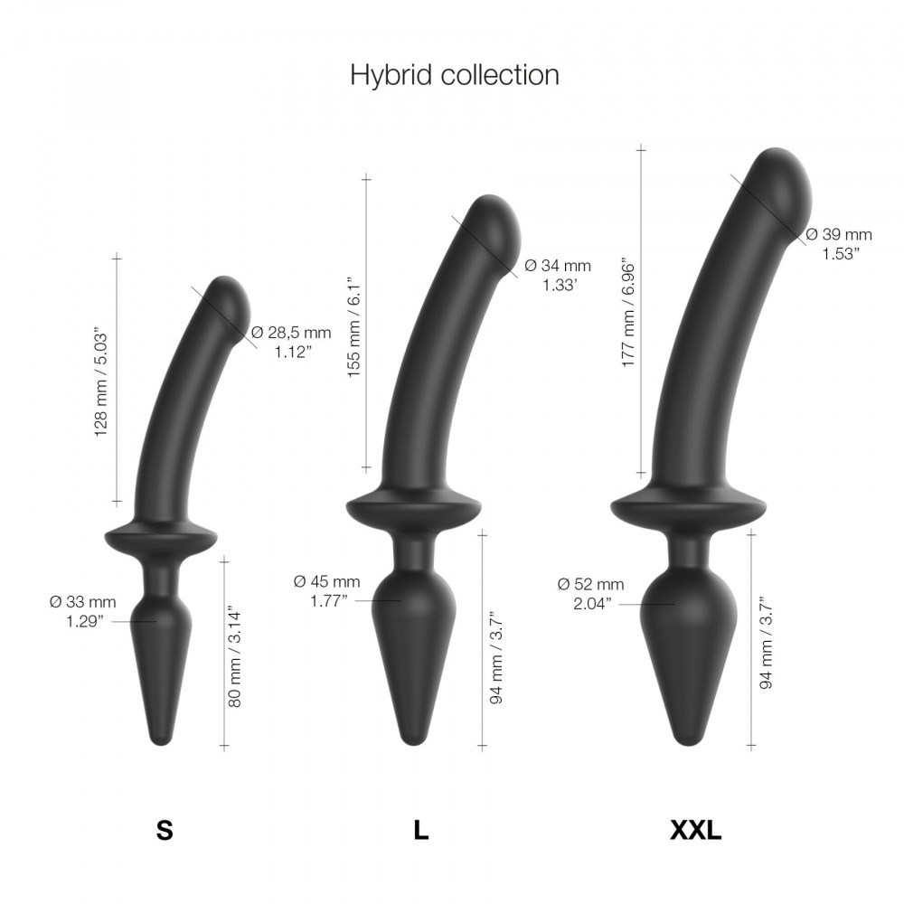 Анальная пробка - Анальная пробка с дилдо 2в1 Strap-On-Me SWITCH PLUG-IN DILDO Black XXL, диаметр 5,2/3,9 см 3