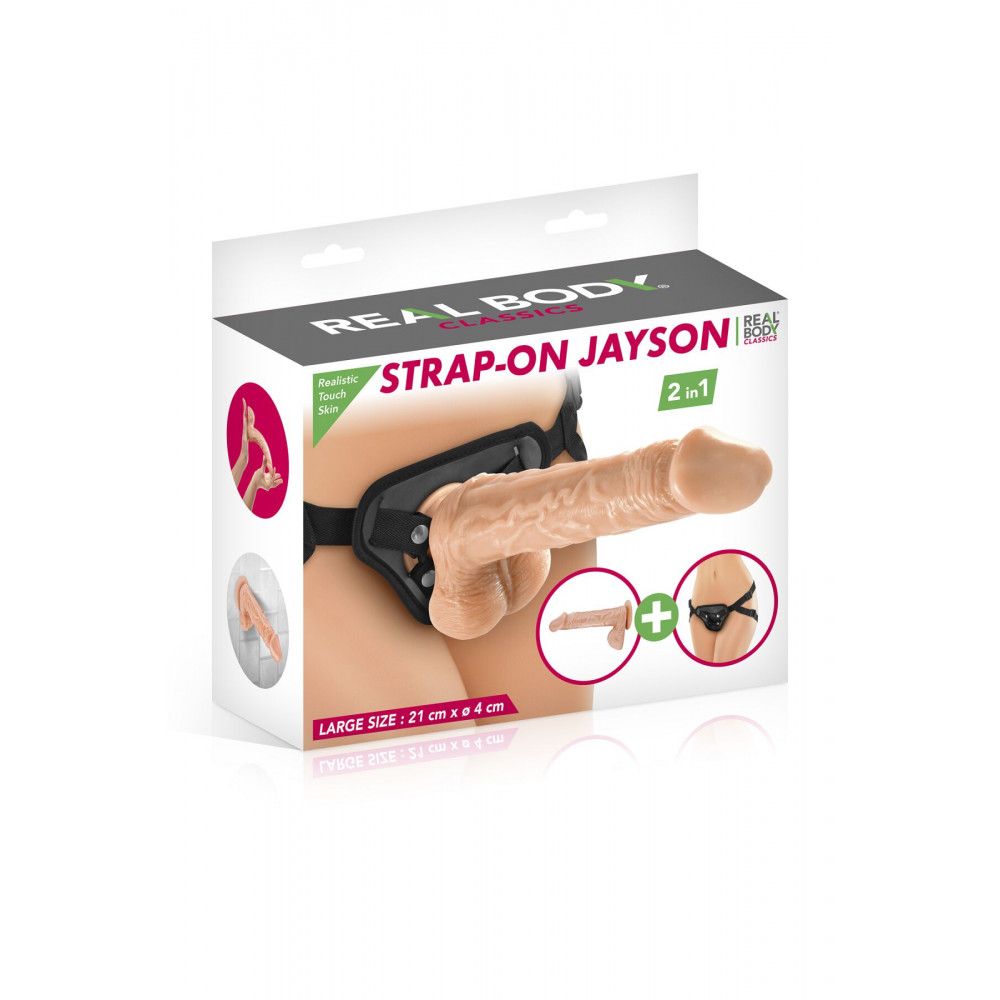 Фаллопротезы   - Женский страпон-трусики 2в1 Real Body — Jayson: длина 21 см, диам. 4 см, трусики и фаллоимитатор 1
