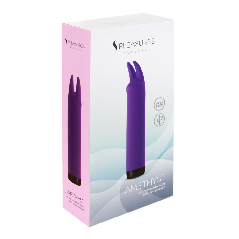 Клиторальный вибратор - Вибратор S Pleasures Bullets Amethyst, фиолетовый, с двумя отростками, 10 режимов, диаметр 3,1 см 3