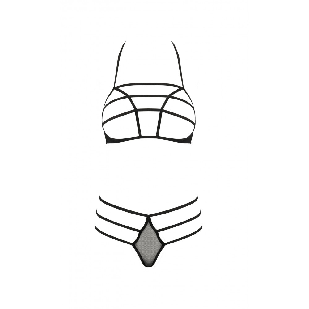 Эротическое белье - Комплект белья со стреп-лентами RITA SET WITH OPEN BRA black S/M - Passion 2