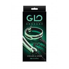 Ошейник с поводком, светятся в темноте NS Novelties GLO BONDAGE COLLAR AND LEASH GREEN