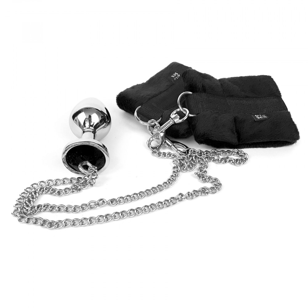Анальная пробка - Наручники с металлической анальной пробкой Art of Sex Handcuffs with Metal Anal Plug  size M Black 3