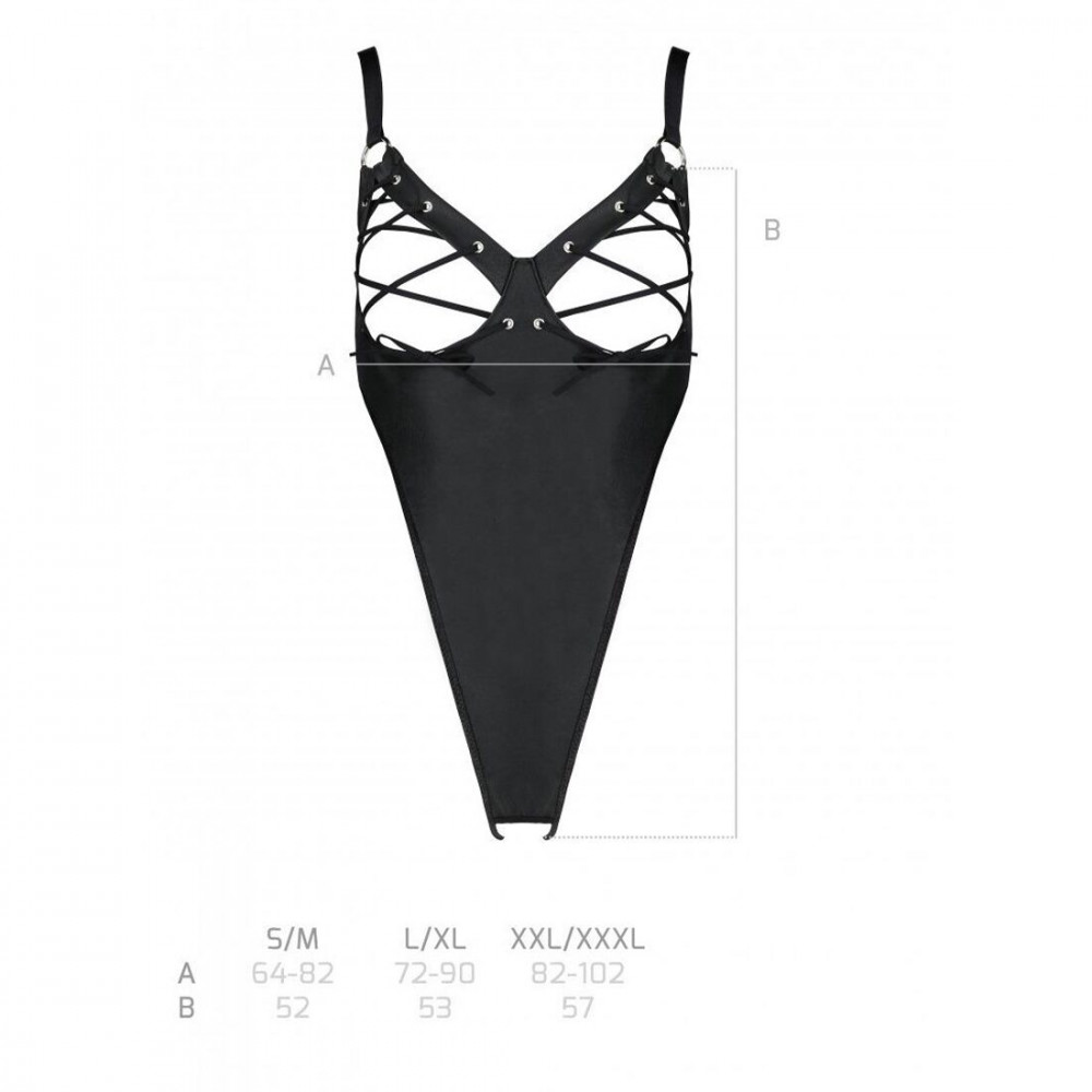 Эротическое боди - Боди из экокожи CELINE BODY black XXL/XXXL — Passion: с доступом, открытый 1