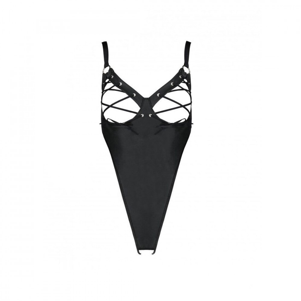 Эротическое боди - Боди из экокожи CELINE BODY black XXL/XXXL — Passion: с доступом, открытый 3