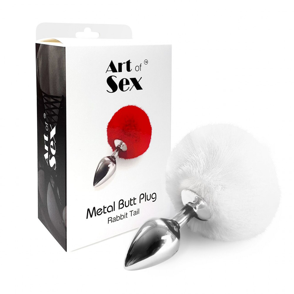 Анальный хвост - Металлическая анальная пробка М Art of Sex — Bunny Tails Butt plug, Белый 2