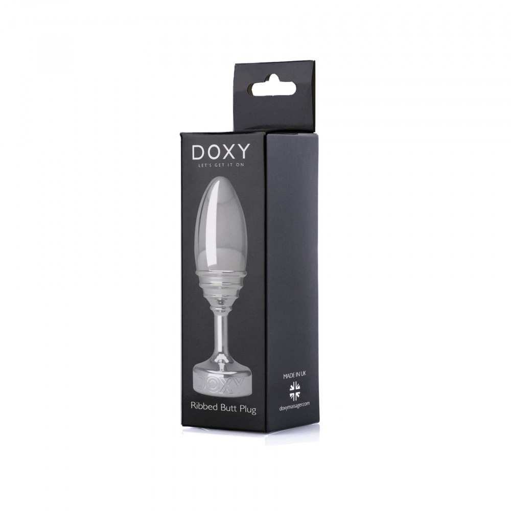 Анальная пробка - Металлическая анальная пробка DOXY Butt Plug RIBBED, ребристая, диаметр 3,3 см 1