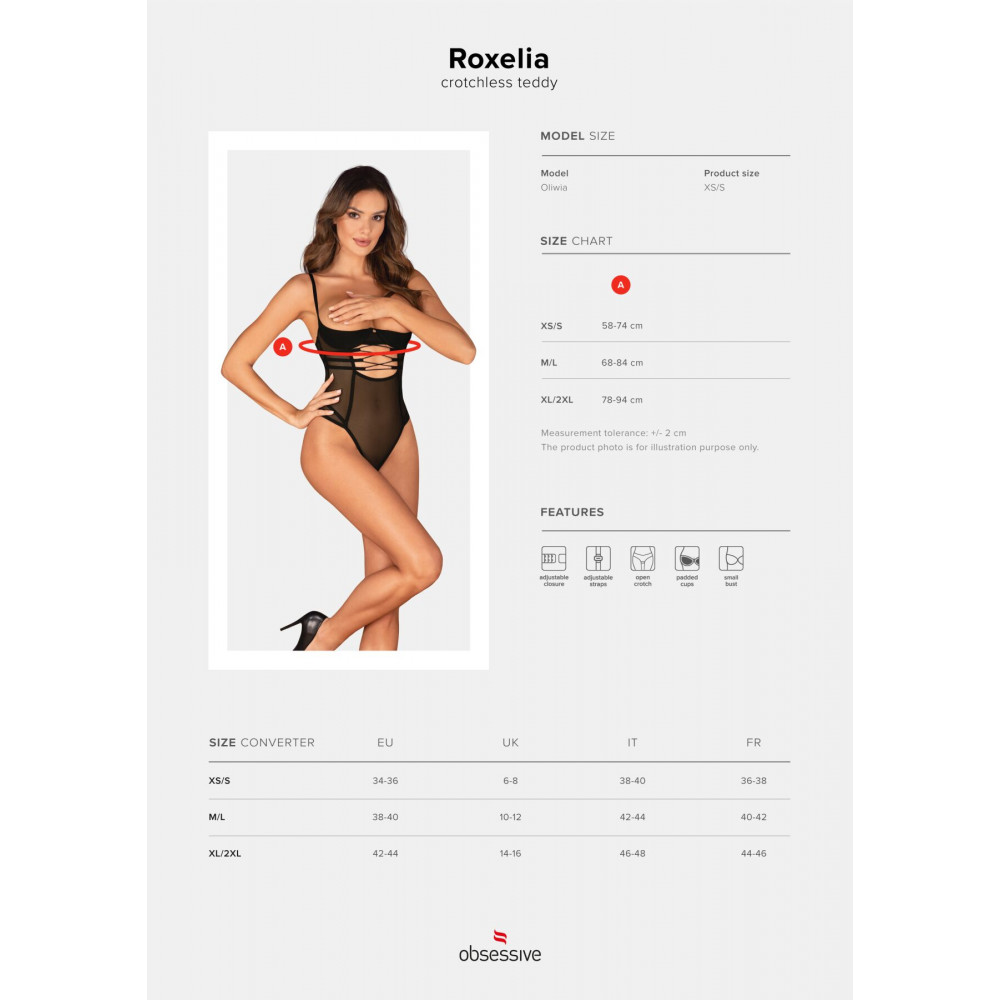 Эротическое боди - Боди Obsessive Roxelia crotchless teddy XS/S 3