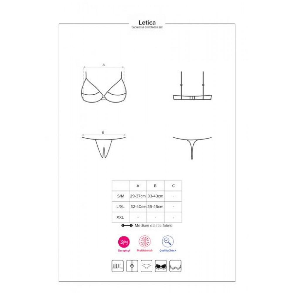 Эротическое белье - Комплект Obsessive Letica 2 pcs cupless set black S/M 4