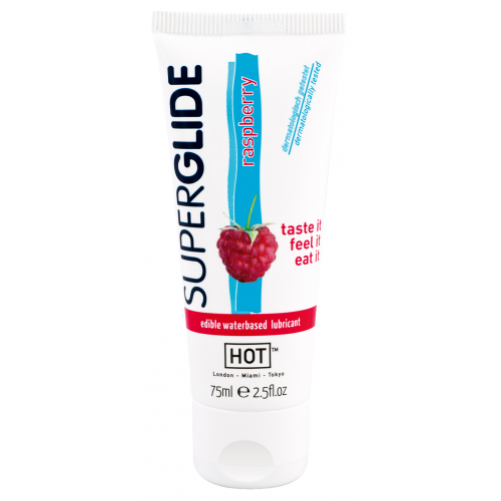 Оральные смазки - Съедобный лубрикант на водной основе Superglide Raspberry, 75 мл 1