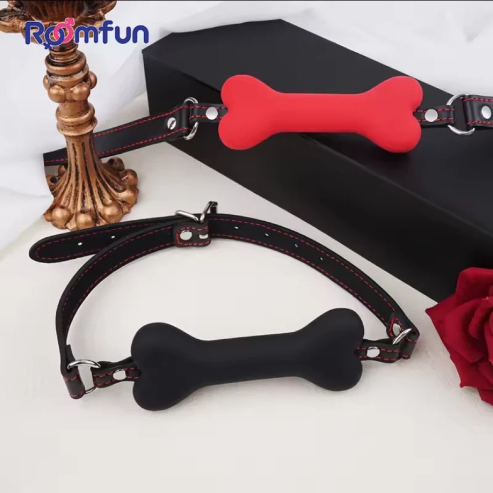 БДСМ игрушки - Кляп в виде косточки Roomfun Bone Gag силиконовый, красный 3