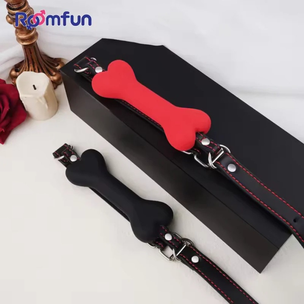 БДСМ игрушки - Кляп в виде косточки Roomfun Bone Gag силиконовый, красный 2