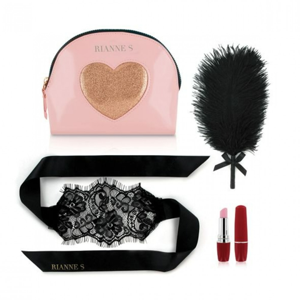 Секс игрушки - Набор в сумочке вибратор-помадка, перышко и маска Rianne S Essentials Kit d'Amour Roze/Goud
