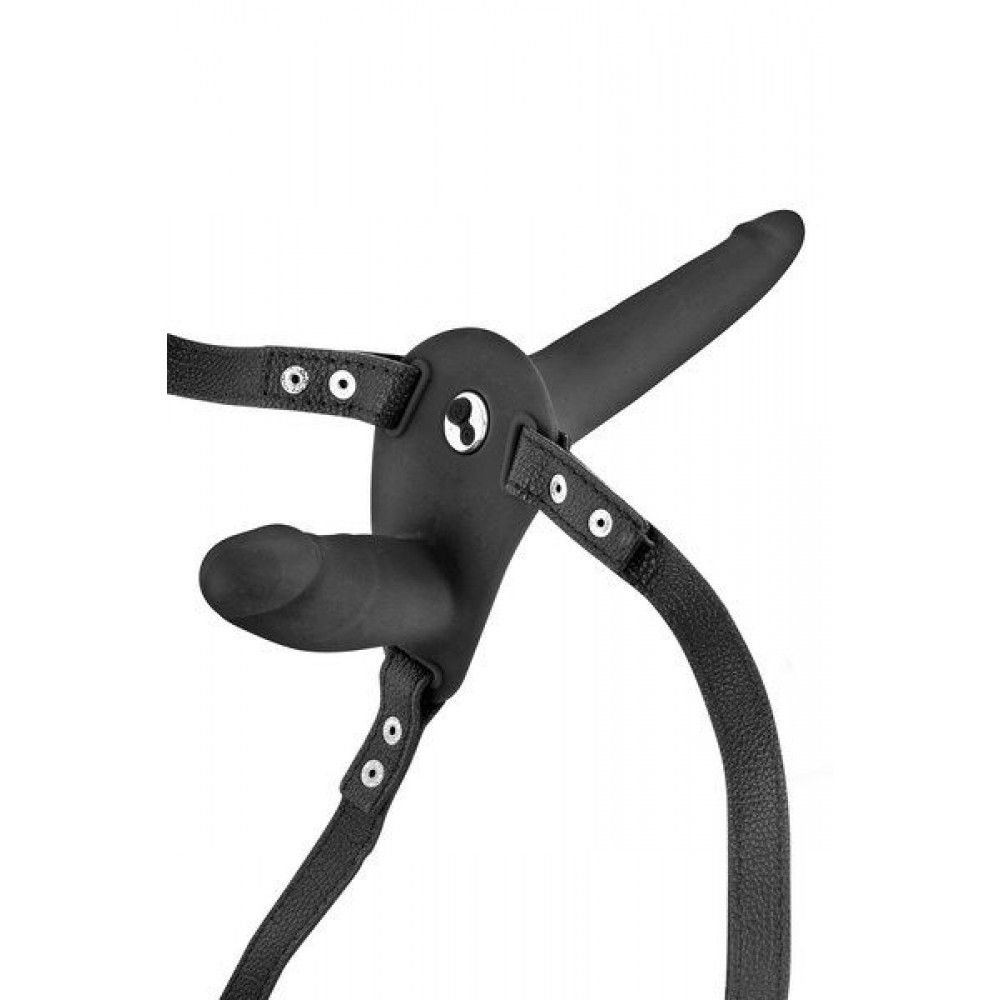 Фаллопротезы   - Двойной страпон с вибрацией Fetish Tentation Vibrating Strap-On with Double Dildo Black 2