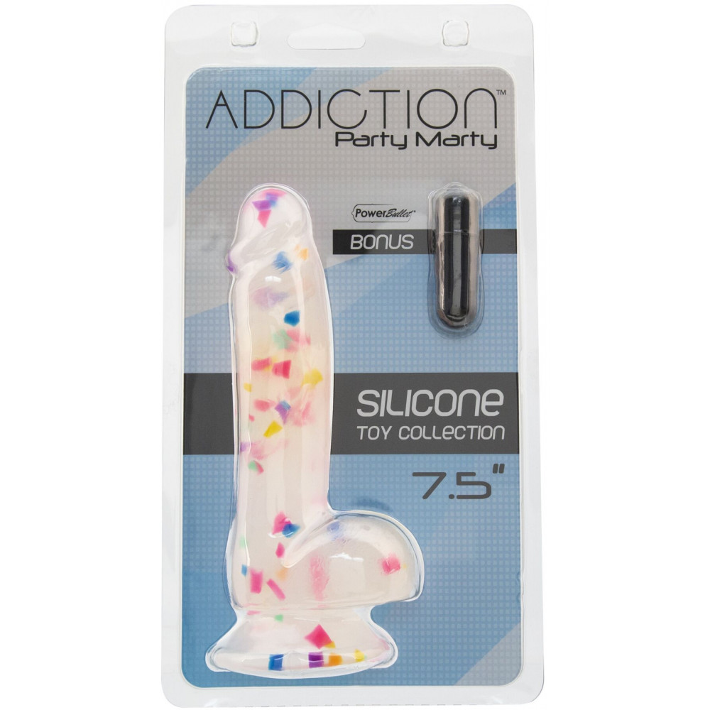Фаллоимитаторы на присоске, двойные - Фаллоимитатор с конфетти ADDICTION - PARTY MARTY 7.5″ - FROST & CONFETTI, 19 см, силикон 4