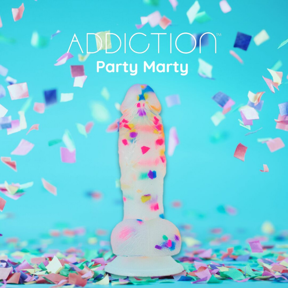 Фаллоимитаторы на присоске, двойные - Фаллоимитатор с конфетти ADDICTION - PARTY MARTY 7.5″ - FROST & CONFETTI, 19 см, силикон 5