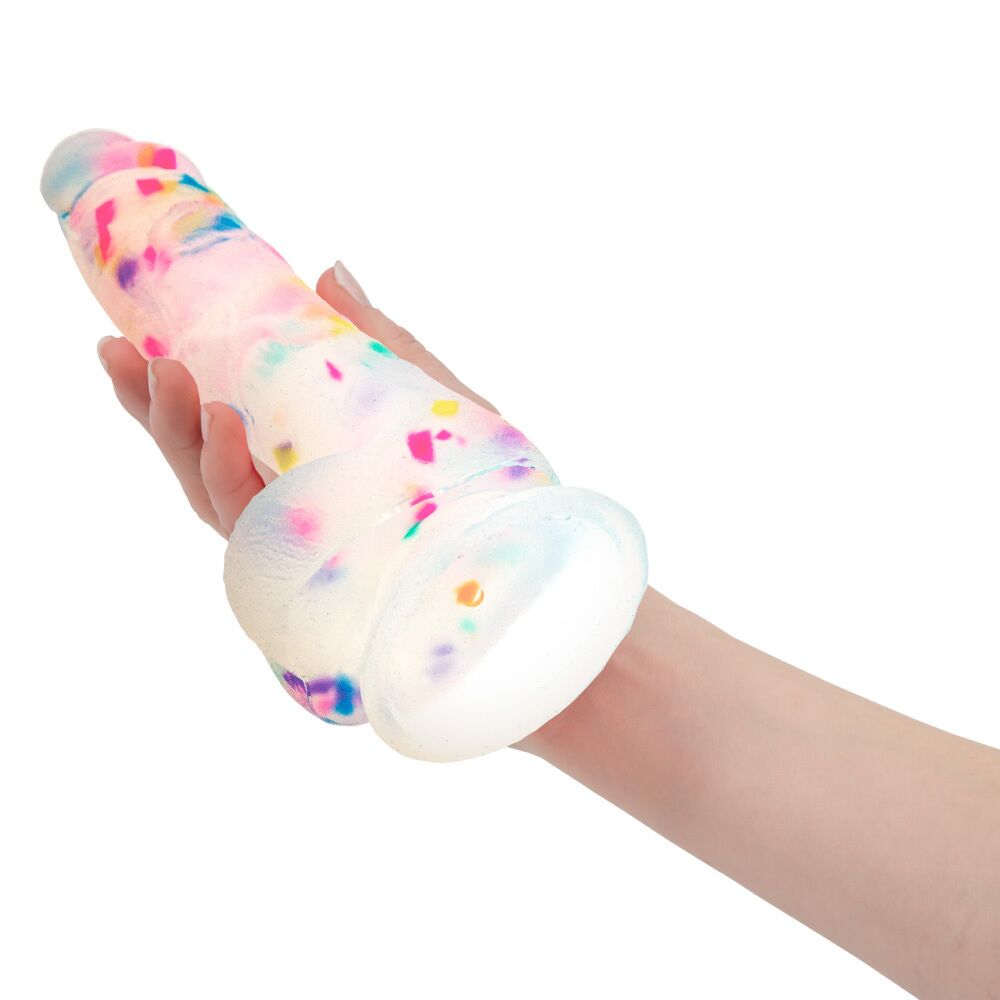 Фаллоимитаторы на присоске, двойные - Фаллоимитатор с конфетти ADDICTION - PARTY MARTY 7.5″ - FROST & CONFETTI, 19 см, силикон 2